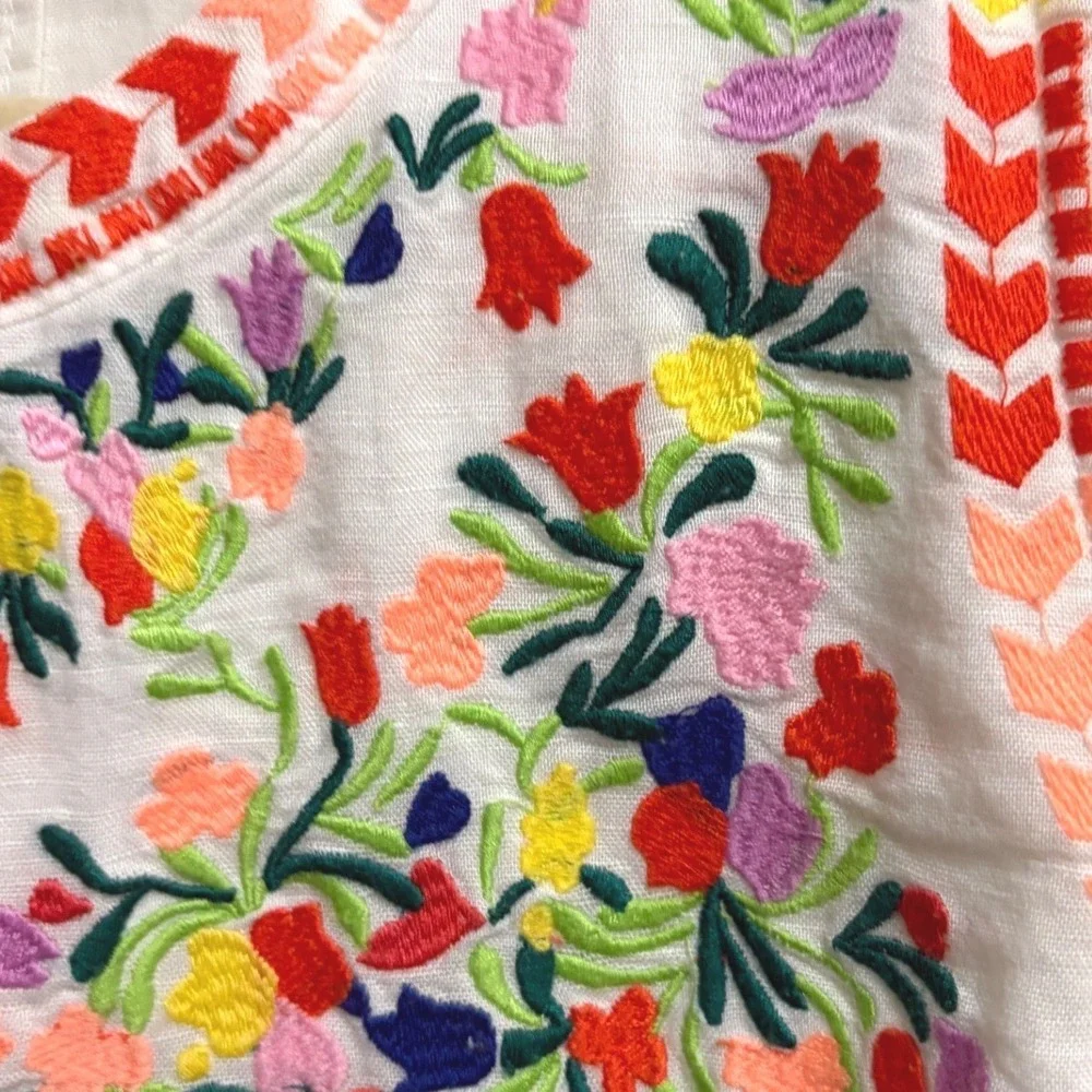 J. Crew Embroidered Floral Boho White Linen Cotton Sleeveless Top Size 4